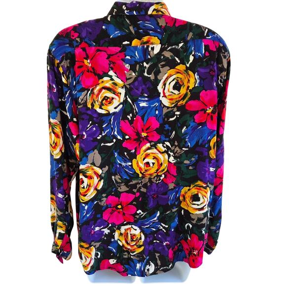 80s Jewel Bloom Floral Rayon Blouse S |Vintage Statement Top Hong Kong - Picture 8 of 10